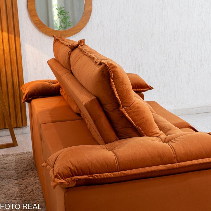 Sofá Retrátil Reclinável Emanuelly 2.00m Veludo Terracota 24 - D28 Soft - Imagem 10