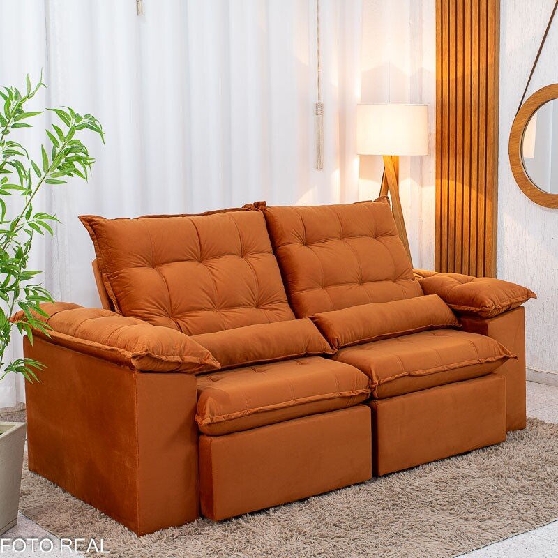 Sofá Retrátil Reclinável Emanuelly 2.00m Veludo Terracota 24 - D28 Soft - Imagem 3