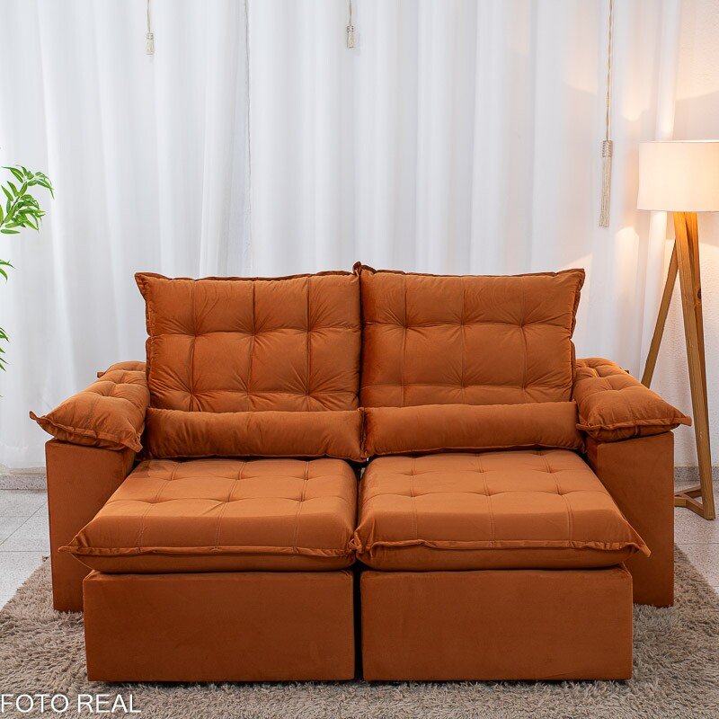 Sofá Retrátil Reclinável Emanuelly 2.00m Veludo Terracota 24 - D28 Soft - Imagem 4
