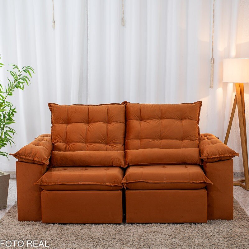 Sofá Retrátil Reclinável Emanuelly 2.00m Veludo Terracota 24 - D28 Soft - Imagem 5