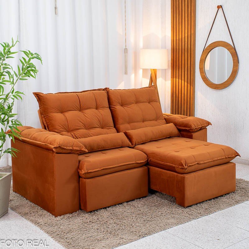 Sofá Retrátil Reclinável Emanuelly 2.00m Veludo Terracota 24 - D28 Soft - Imagem 6