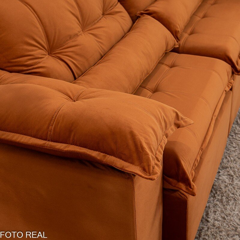Sofá Retrátil Reclinável Emanuelly 2.00m Veludo Terracota 24 - D28 Soft - Imagem 7