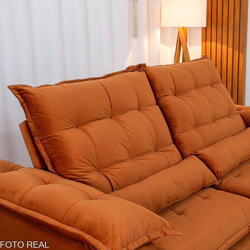 Sofá Retrátil Reclinável Emanuelly 2.00m Veludo Terracota 24 - D28 Soft - Imagem 8