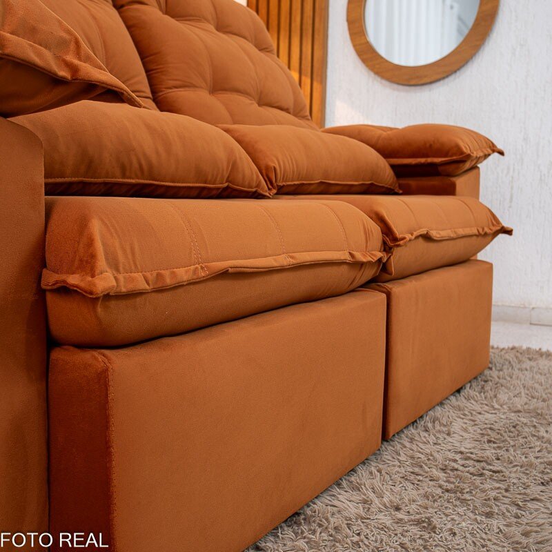 Sofá Retrátil Reclinável Emanuelly 2.00m Veludo Terracota 24 - D28 Soft - Imagem 9