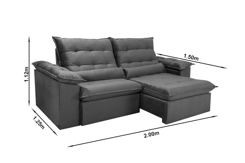 Sofá Retrátil Reclinável Emanuelly 2.00m Veludo Cinza 20 - Imagem 8