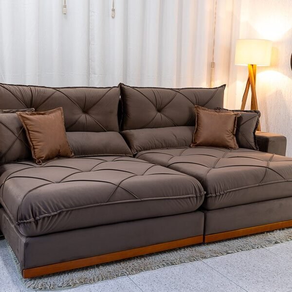 Sofá Retrátil Reclinável Gran Bello 2.90m Veludo Marrom - Molas Ensacadas