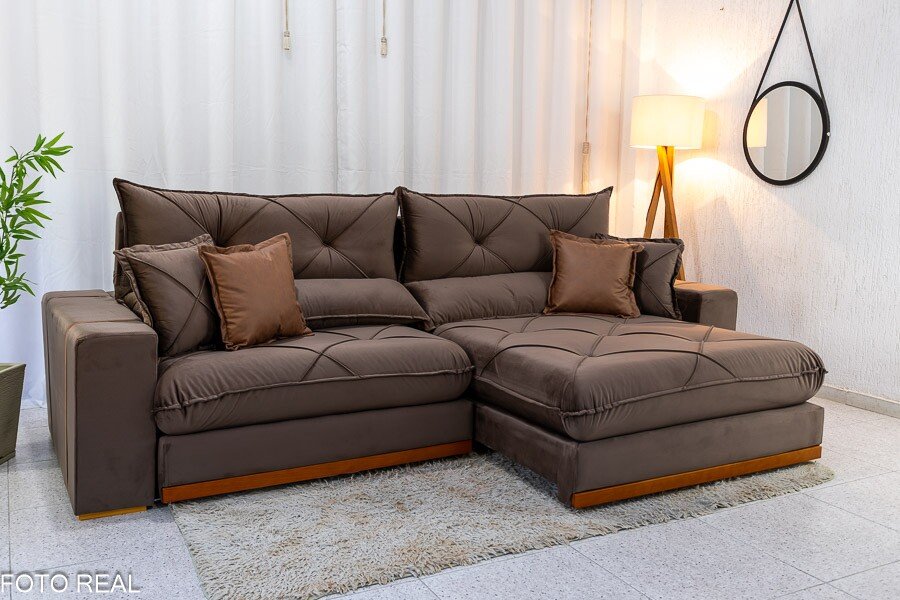 Sofá Retrátil Reclinável Gran Bello 2.90m Veludo Marrom - Molas Ensacadas - Imagem 3