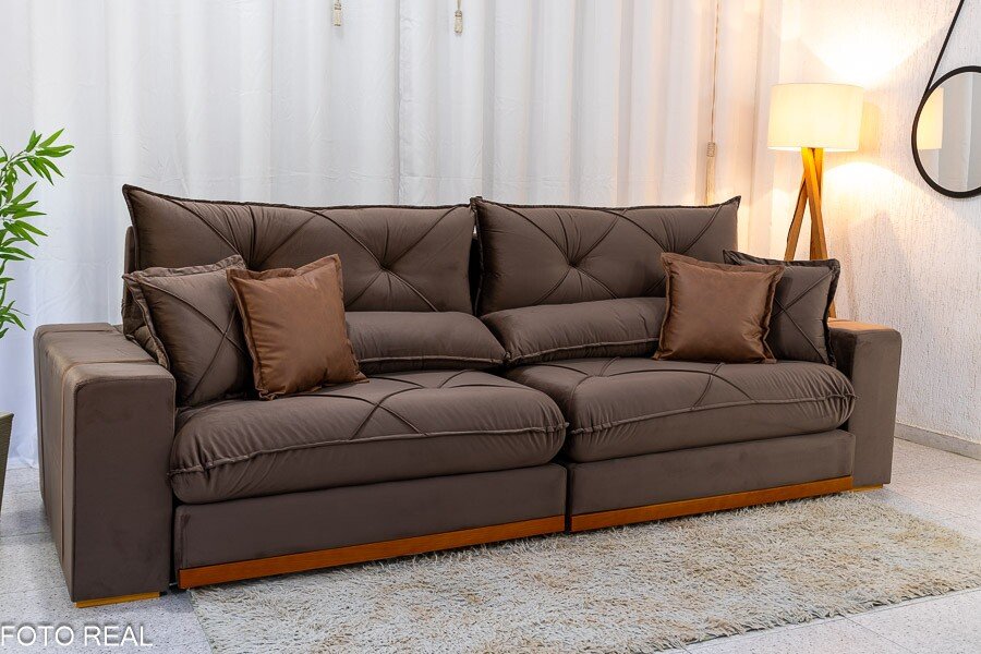 Sofá Retrátil Reclinável Gran Bello 2.90m Veludo Marrom - Molas Ensacadas - Imagem 4