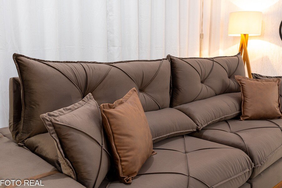 Sofá Retrátil Reclinável Gran Bello 2.90m Veludo Marrom - Molas Ensacadas - Imagem 6