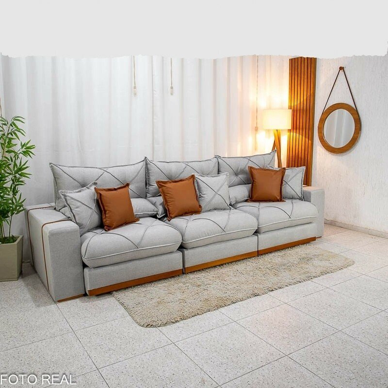 Sofá Retrátil Reclinável Gran Bello 3.20m Linho Cinza - Molas Ensacadas - Imagem 3