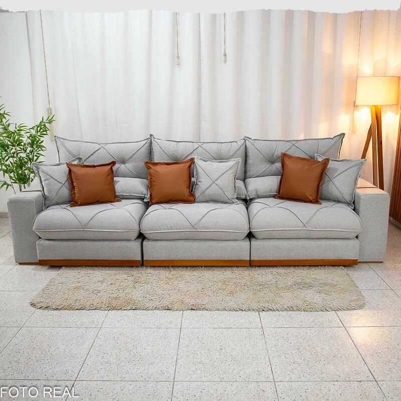 Sofá Retrátil Reclinável Gran Bello 3.20m Linho Cinza - Molas Ensacadas - Imagem 5