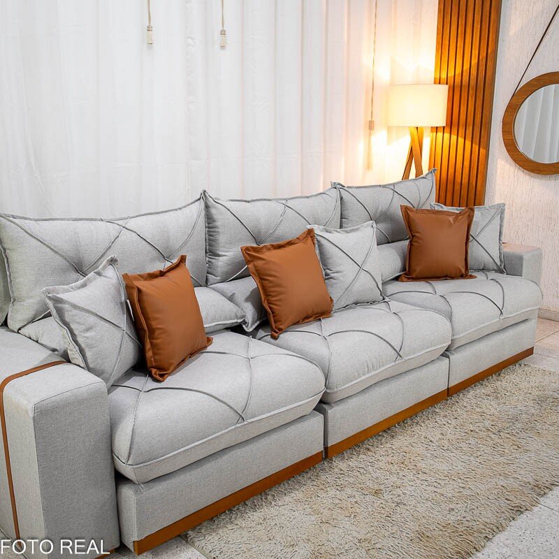 Sofá Retrátil Reclinável Gran Bello 3.20m Linho Cinza - Molas Ensacadas - Imagem 7