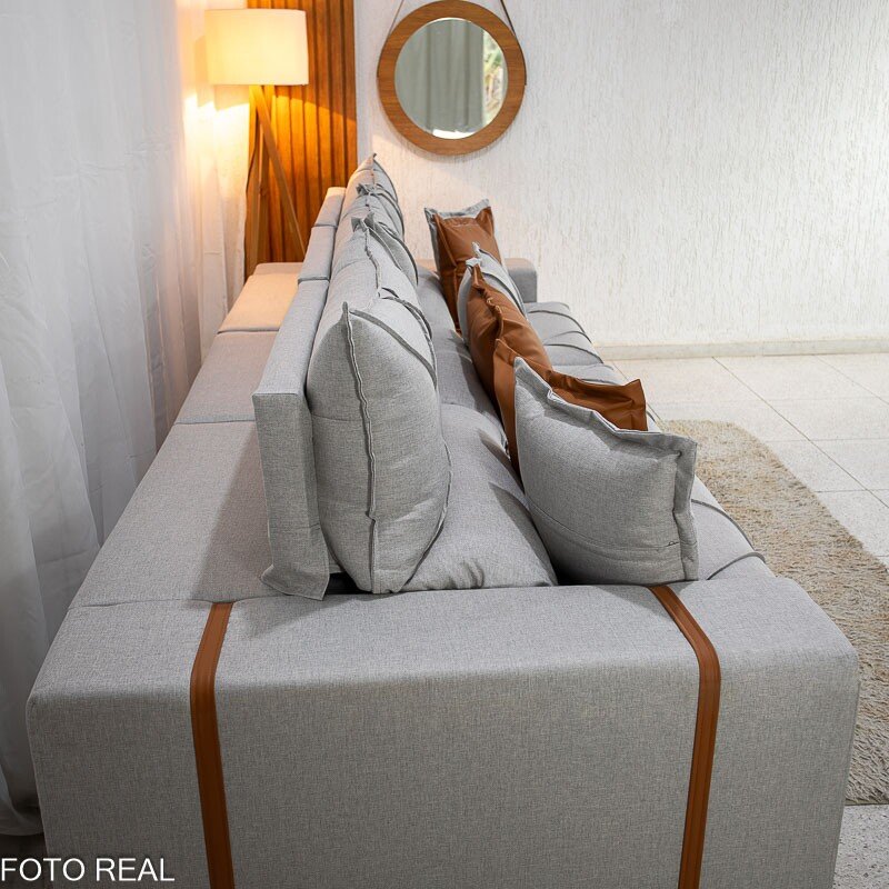 Sofá Retrátil Reclinável Gran Bello 3.20m Linho Cinza - Molas Ensacadas - Imagem 8