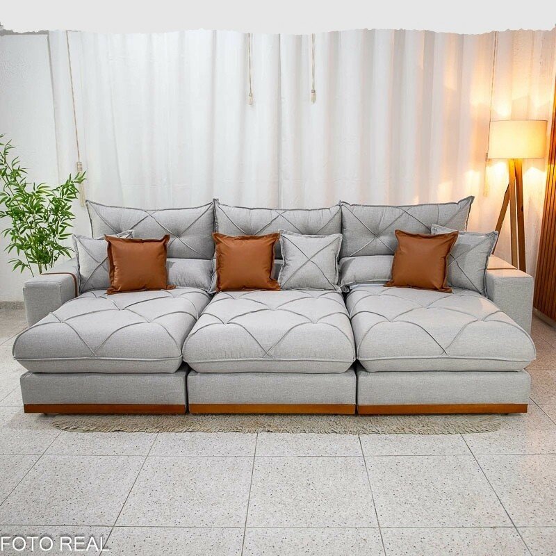 Sofá Retrátil Reclinável Gran Bello 3.20m Linho Cinza - Molas Ensacadas - Imagem 4