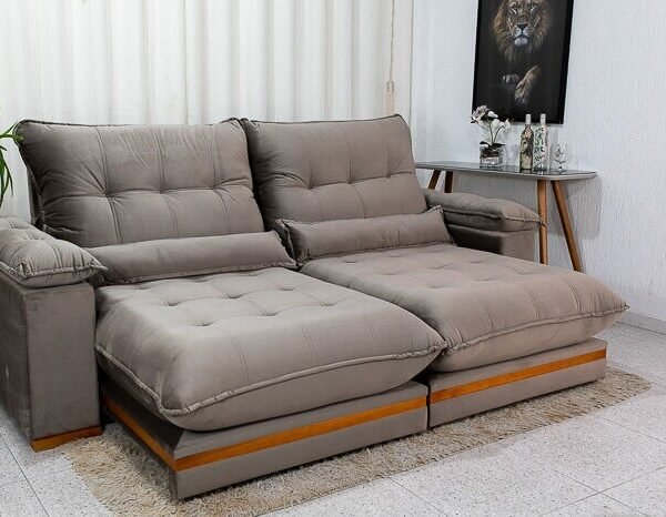 Sofá Retrátil Reclinável Ibis 2.50m Veludo Cinza 813 - D33 e Molas Ensacadas