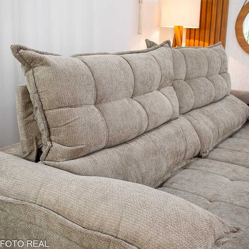 Sofá Retrátil Reclinável Itauna 2.30m Chenille Bege 574 D28 Soft - Molas Ensacadas - Imagem 7