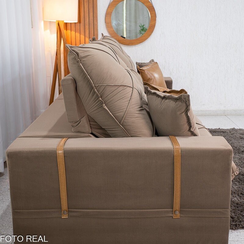 Sofá Retrátil Reclinável Malibu 2.90m Veludo Capuccino 828 - D33 e Molas Ensacadas - Imagem 9