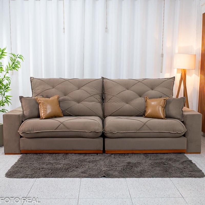 Sofá Retrátil Reclinável Malibu 2.90m Veludo Capuccino 828 - D33 e Molas Ensacadas - Imagem 5
