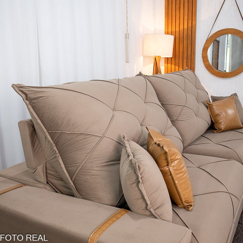 Sofá Retrátil Reclinável Malibu 2.90m Veludo Capuccino 828 - D33 e Molas Ensacadas - Imagem 6