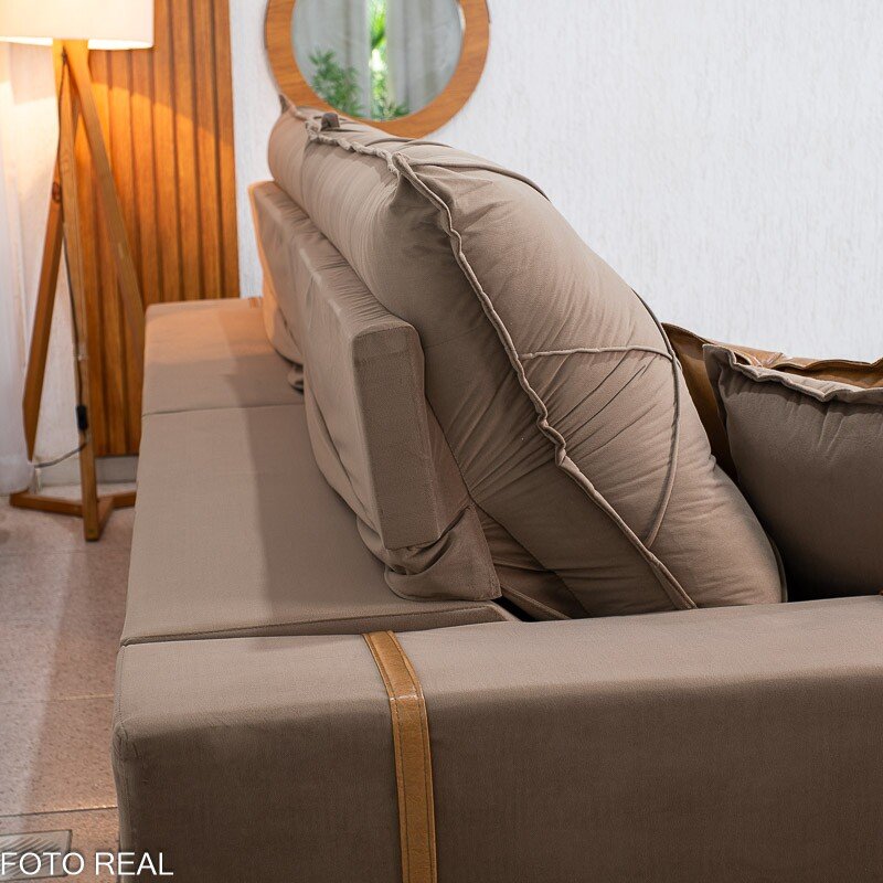 Sofá Retrátil Reclinável Malibu 2.90m Veludo Capuccino 828 - D33 e Molas Ensacadas - Imagem 8