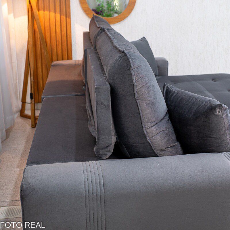 Sofá Retrátil Reclinável Ruah 2.90m Veludo Chumbo 4053 - Molas Ensacadas - Imagem 11