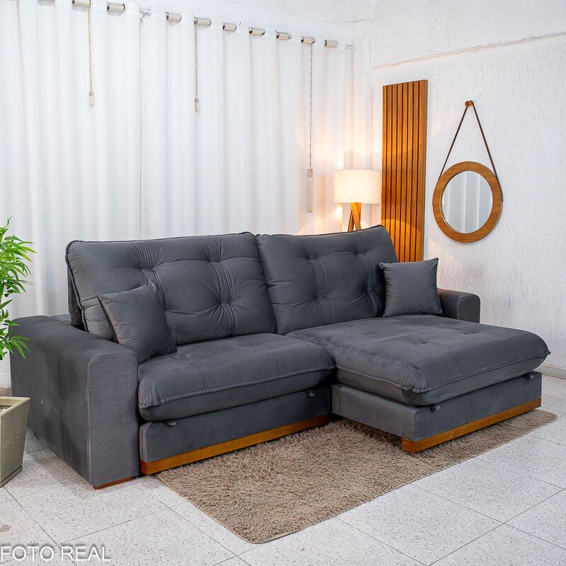 Sofá Retrátil Reclinável Ruah 2.90m Veludo Chumbo 4053 - Molas Ensacadas - Imagem 4