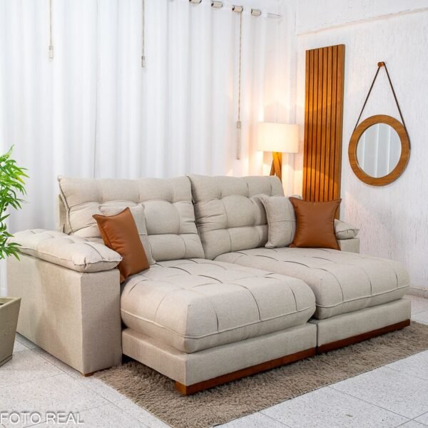 Sofá Retrátil Reclinável Verona 2.30m Linho Bege D28 Soft - Molas Ensacadas