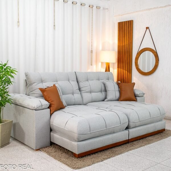 Sofá Retrátil Reclinável Verona 2.30m Linho Cinza Gelo 31 D28 Soft - Molas Ensacadas