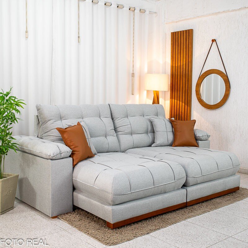 Sofá Retrátil Reclinável Verona 2.30m Linho Cinza Gelo 31 D28 Soft - Molas Ensacadas