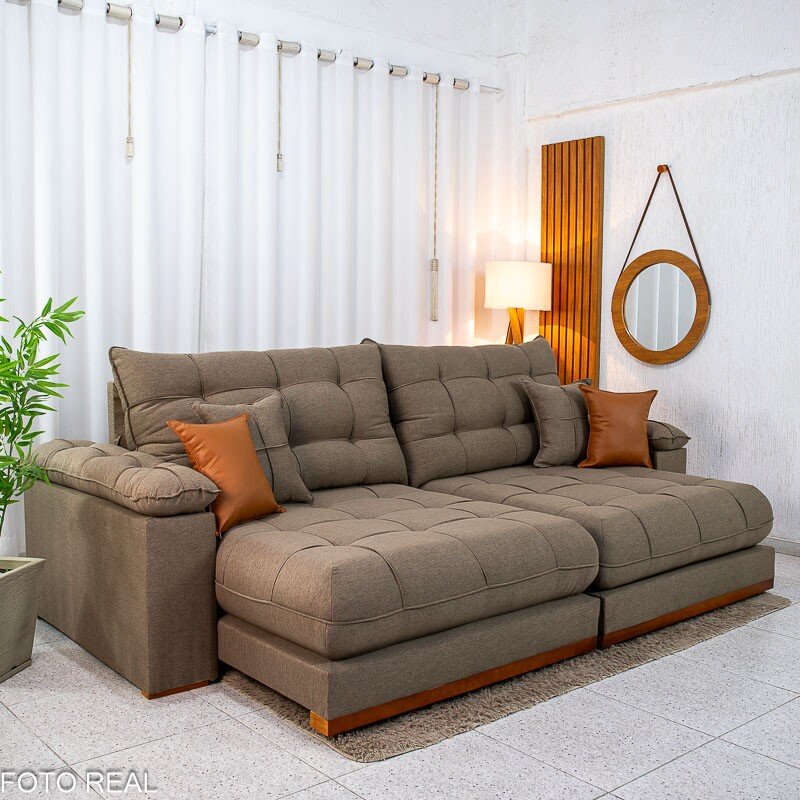 Sofá Retrátil Reclinável Verona 2.90m Linho Marrom D28 Soft - Molas Ensacadas