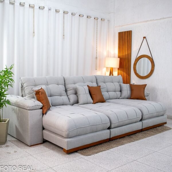 Sofá Retrátil Reclinável Verona 3.20m Linho Cinza Gelo 31 D28 Soft - Molas Ensacadas