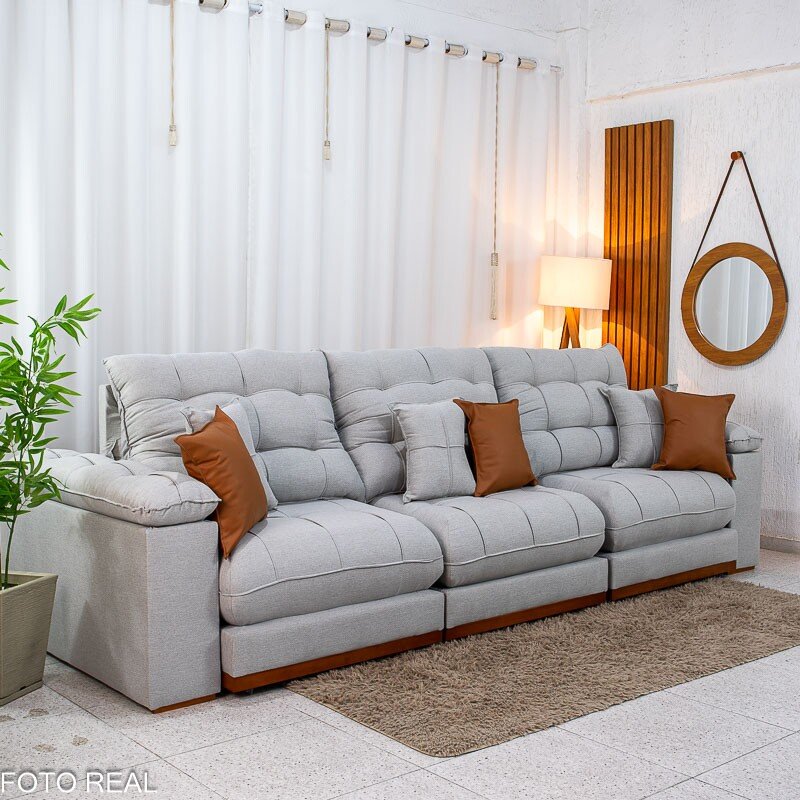 Sofá Retrátil Reclinável Verona 3.20m Linho Cinza Gelo 31 D28 Soft - Molas Ensacadas - Imagem 3