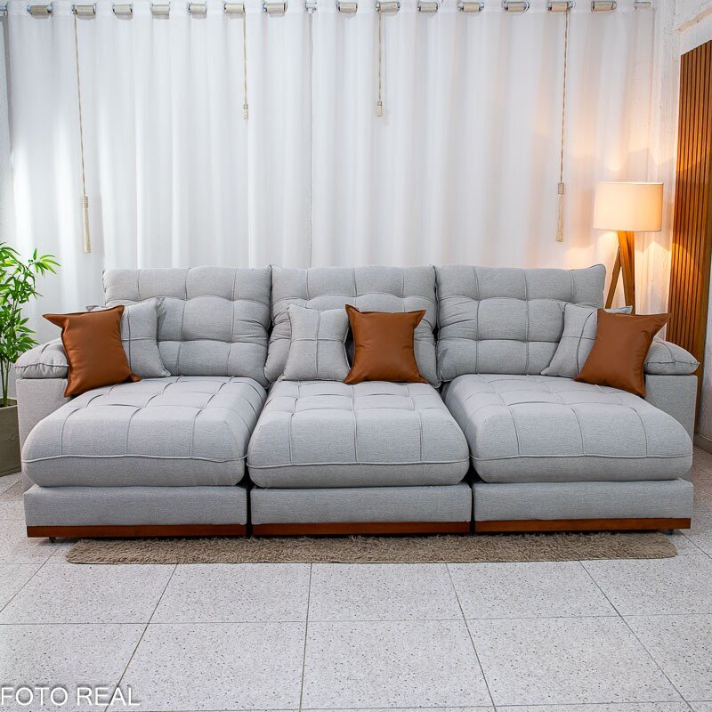 Sofá Retrátil Reclinável Verona 3.20m Linho Cinza Gelo 31 D28 Soft - Molas Ensacadas - Imagem 5