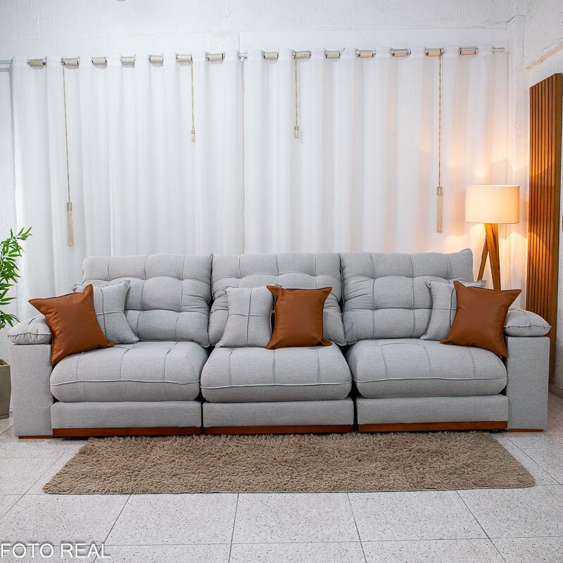 Sofá Retrátil Reclinável Verona 3.20m Linho Cinza Gelo 31 D28 Soft - Molas Ensacadas - Imagem 6