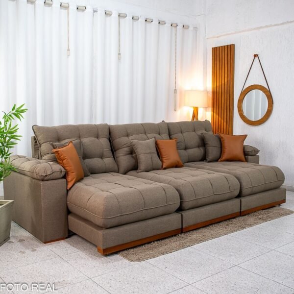 Sofá Retrátil Reclinável Verona 3.20m Linho Marrom D28 Soft - Molas Ensacadas